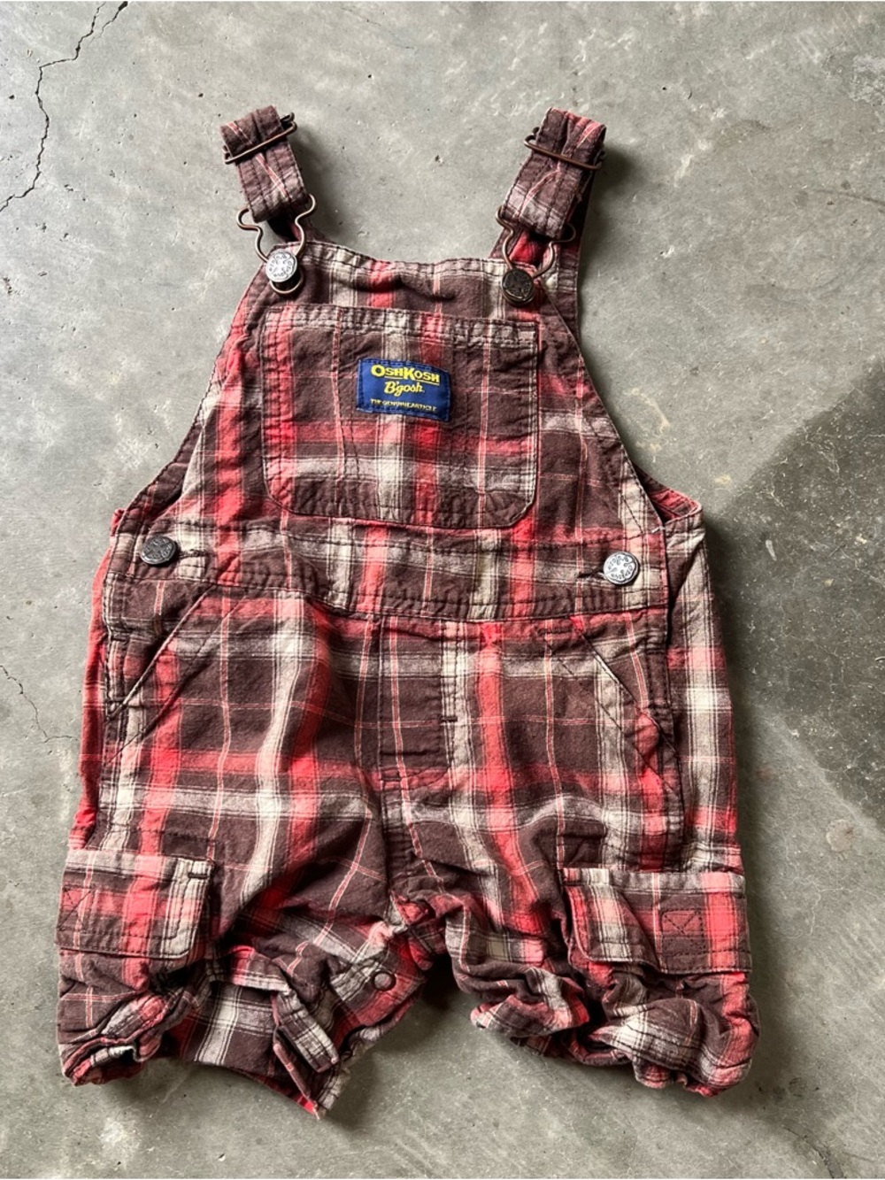 OshKosh B'gosh Brown and Red Plaid Toddler Overalls